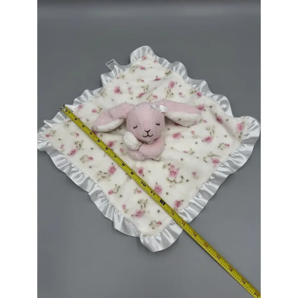 Little Me Bunny Rabbit Lovey Rattle Floral Security Blanket Satin Ruffle Trim